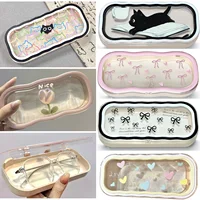 Estuche de gafas ondulado con lazo Floral minimalista, caja de almacenamiento de gafas personalizada creativa, soporte para gafas de mariposa Kitty para estudiantes