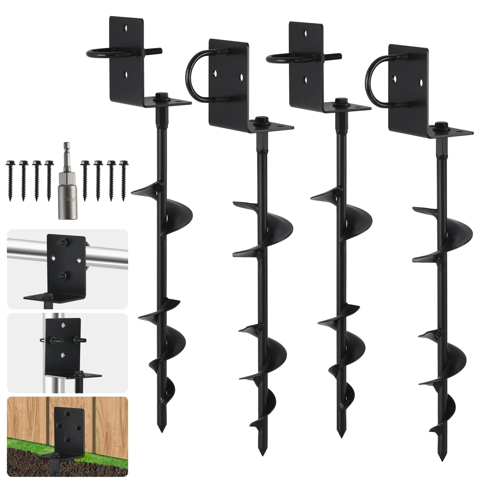 Einschraubbare Pfähle, vollständig geschweißte Ankerpfähle, robust, 20 Zoll, solide Anker für Trampolin, Schaukelset, mobiles Zuhause, 4er-Set