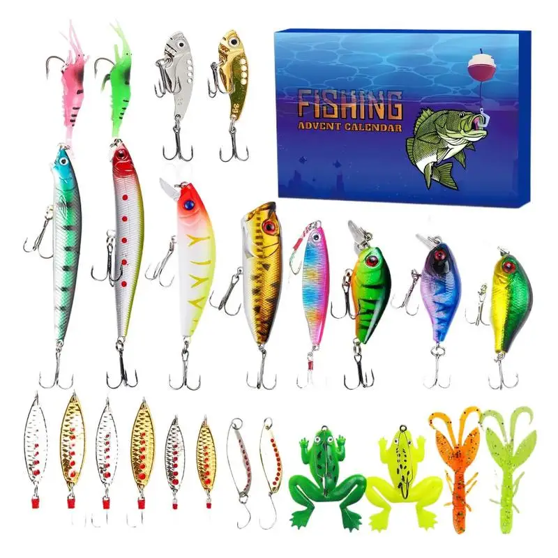 Portable Fishing Baits Kit 2024 Countdown Trout Lures For Lake Fishing Kit Freshwater Fishing Advent Calendar Tackle Tools Box