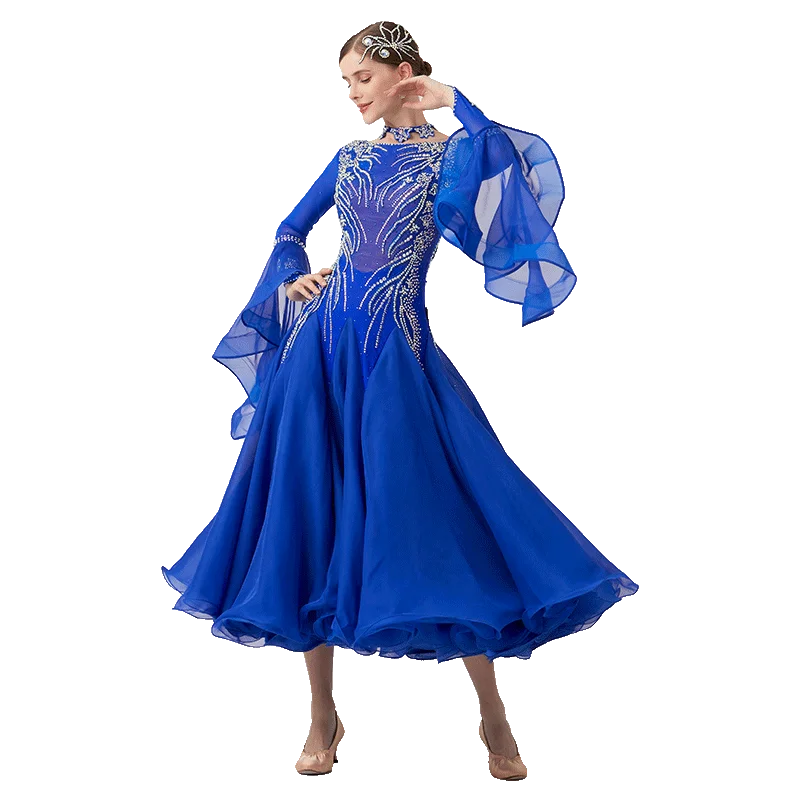 B-23181 New Women Modern Dance Rhinestone Color Diversity Dress Ballroom National Standard Waltz Competition Performance