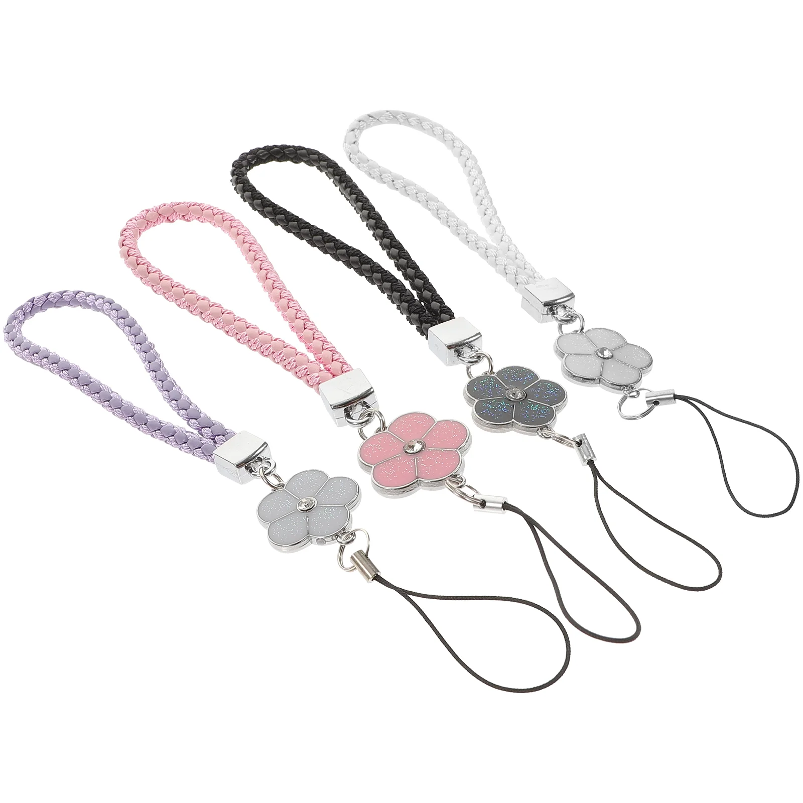 4 Pcs Mobile Phone Ornaments Black ID Cards Hanging Ropes Cell Strap Pu Work Lanyard Camera for Cellphone