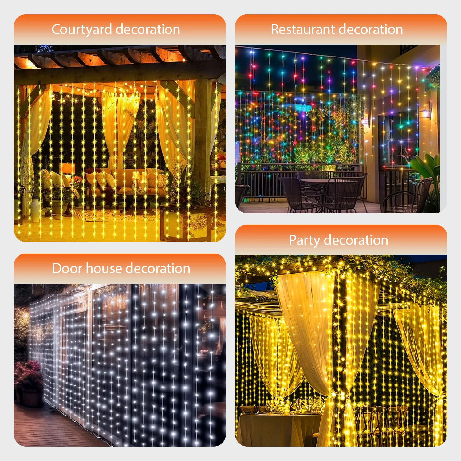 300 LED Solar Courtyard Curtain Lights Outdoor Waterproof Fairy String Lights With 8 Modes for Garden Window Bedroom Wedding