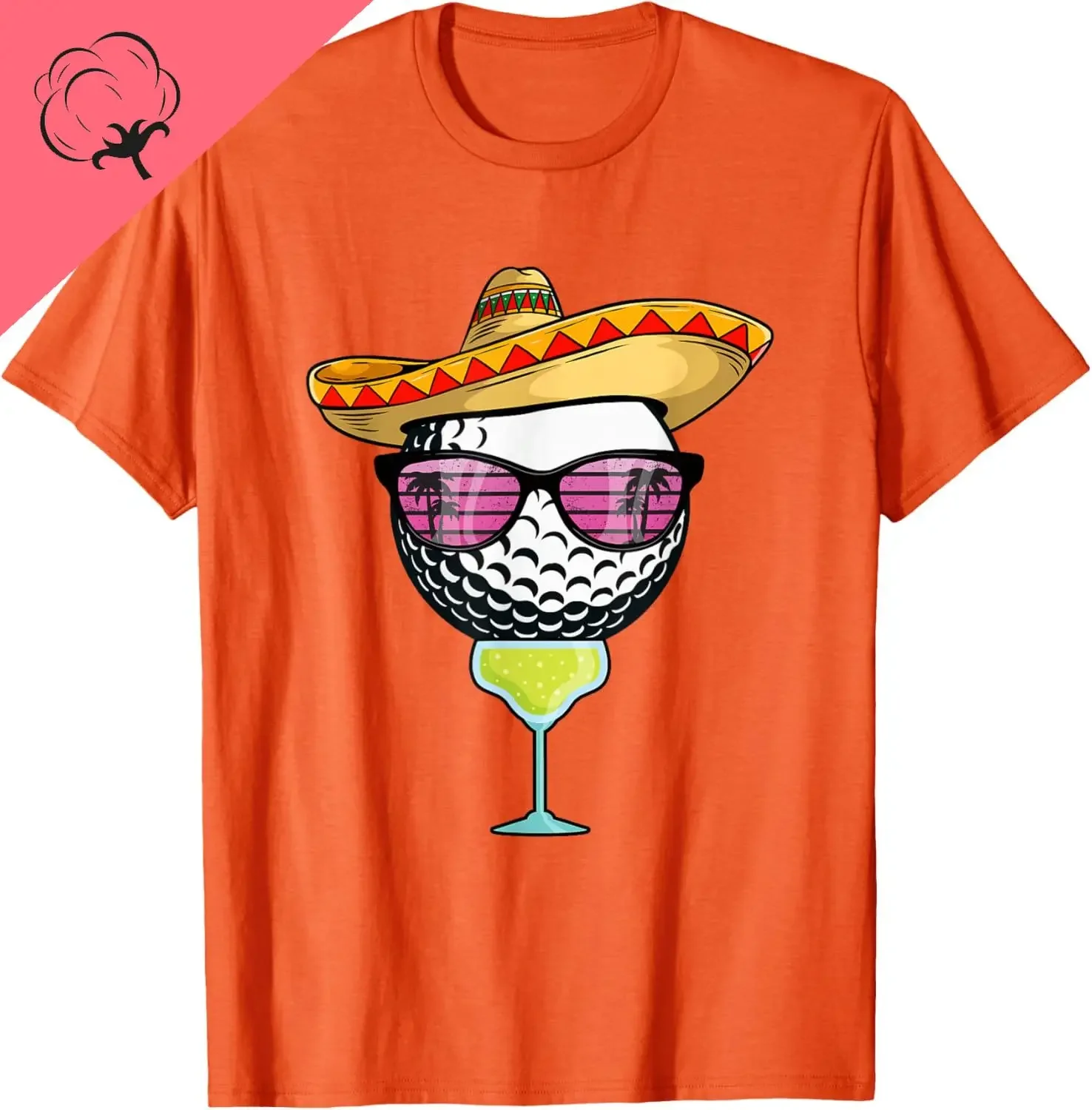 

Funny Golf Ball Margarita Sombrero Cinco De Mayo Graphic Tee Shirt Breathable Cotton T-Shirt