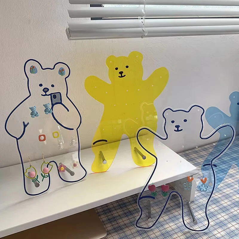 

CuteLife Acrylic Transparent Bear Jewelry Display Stand Shelf Dressing Table Makeup Shelf Home Decoration Organizer Storage Rack