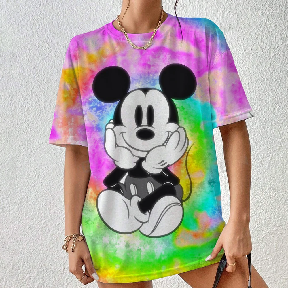 T-shirt imprimé Mickey Mouse pour femmes et hommes, mignon, à la mode, chemisiers pour dames, dessin animé Minnie, hauts féminins, vêtements Kawaii, 2024