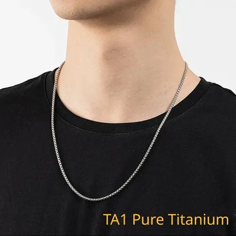 Fashion 3mm Width Pure Titanium Square Box Chain Necklace for Men Women Durable Anti-allergy Titanium Rolo Link Chain Necklace