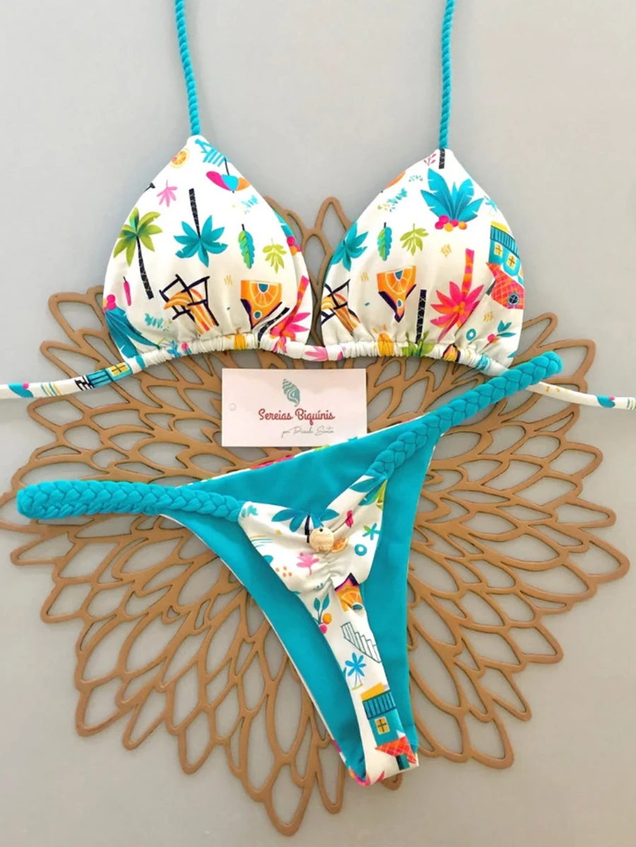 

Micro Bikini 2025 Swimwear Women Swimsuit Sexy Brazilian Bikini Set Halter Print Biquini Push Up INS Beachwear Female
