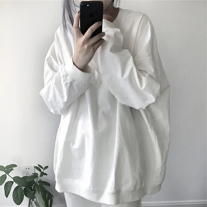 

Women Clothing Street Casual Loose T Shirts Spring Autumn New Solid Long Sleeve O-neck Trend Tops Tees Fashion Women Clothing