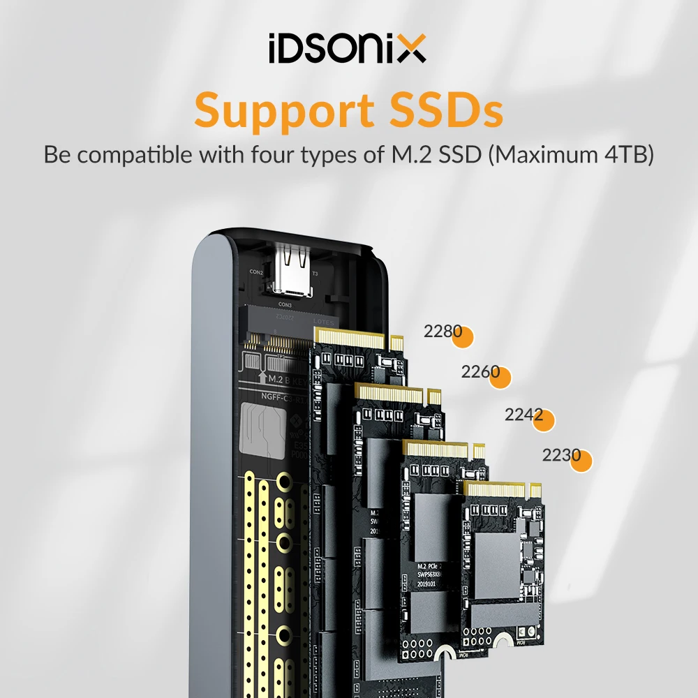 Imagem -04 - Idsonix-nvme Ssd Enclosure Dual Protocol 2bay M.2 Nvme Ngff Sata Suporte Case b & m Key Laptop pc Acessórios Ferramenta Livre