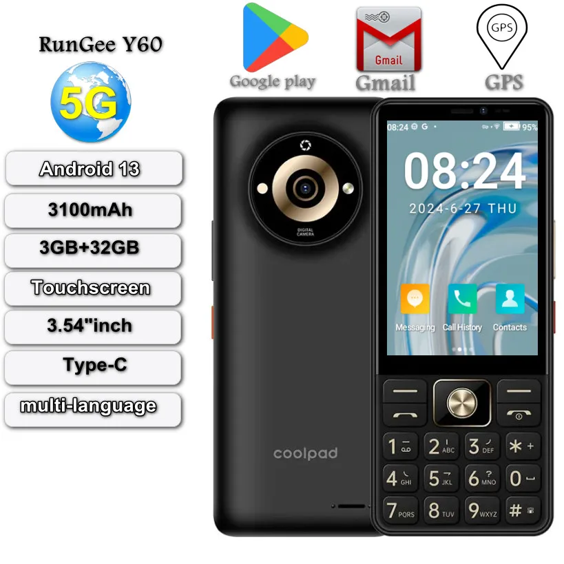 Rungee-Y60 Zello PTT, red 5G, 3GB + 32GB, Android 13, pantalla táctil de 3,54 pulgadas, GPS, google play, hebreo