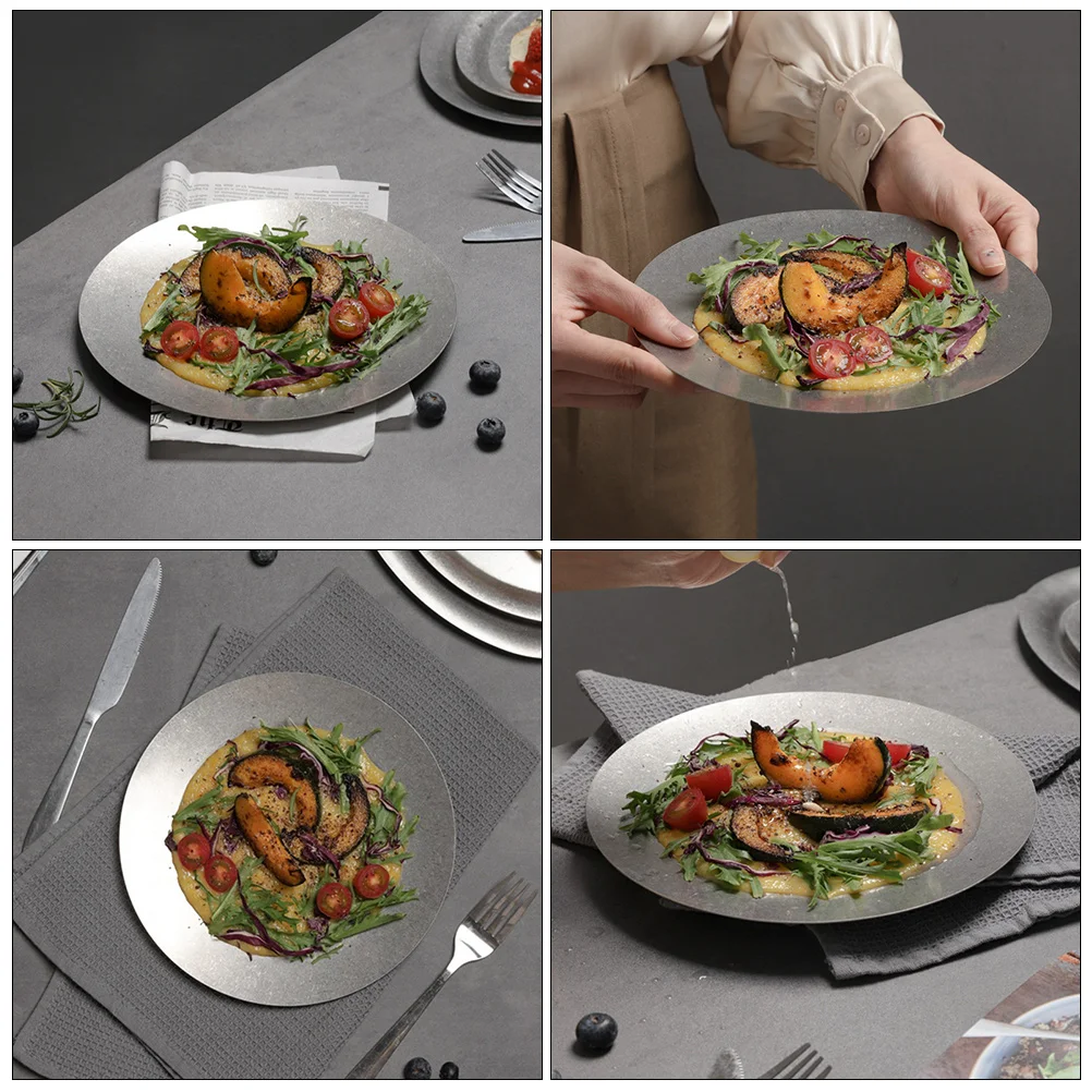 

Stainless Steel Plate Picnic Serving Dish Outdoor Western Party Dinner Plates Round Vintage Disposable Camp
