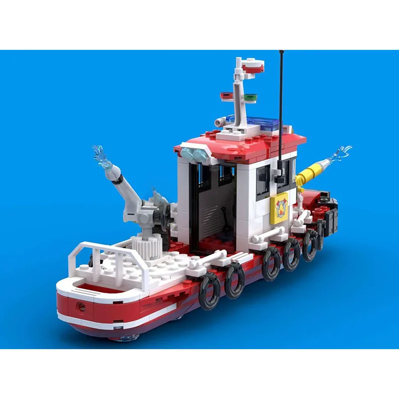 قارب إطفاء كلاسيكي وحدات من Moc لبنات البناء (رقم السفينة. 4) كتل تكنولوجيا النموذج لعيد الميلاد DIY لعبة البناء هدايا العيد #4