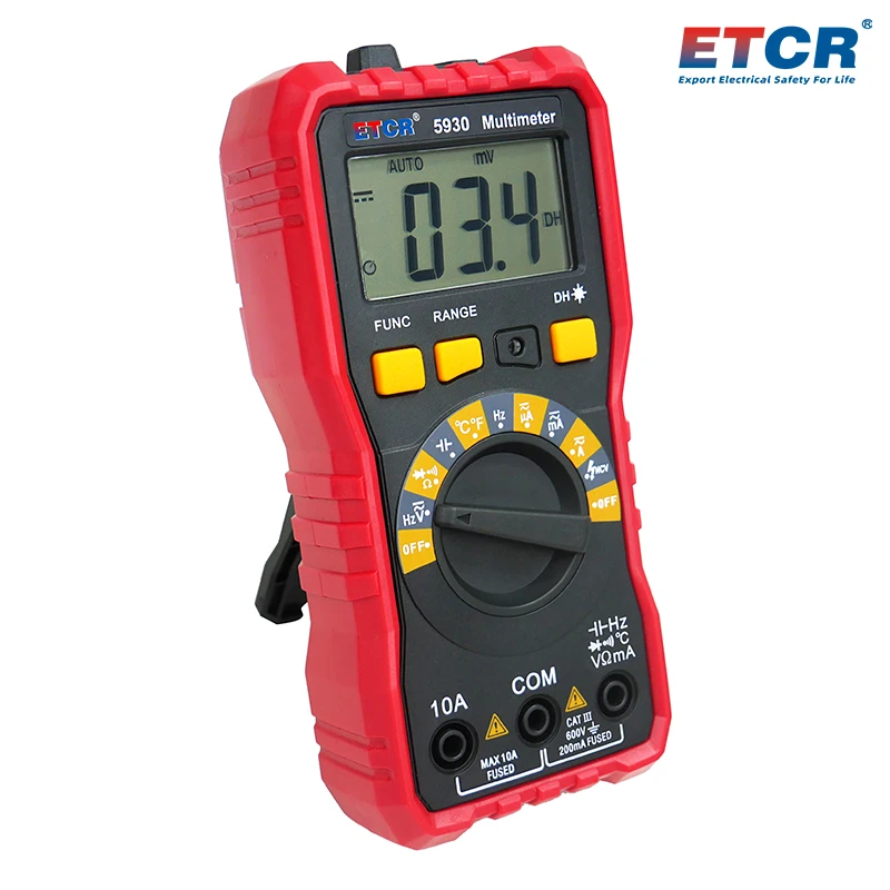 ETCR5930 Digital Multimeter DC AC Voltage Current Resistance 600V 10A 20MΩ 1000℃ 20MHz RMS Frequency Capacitance Temperature