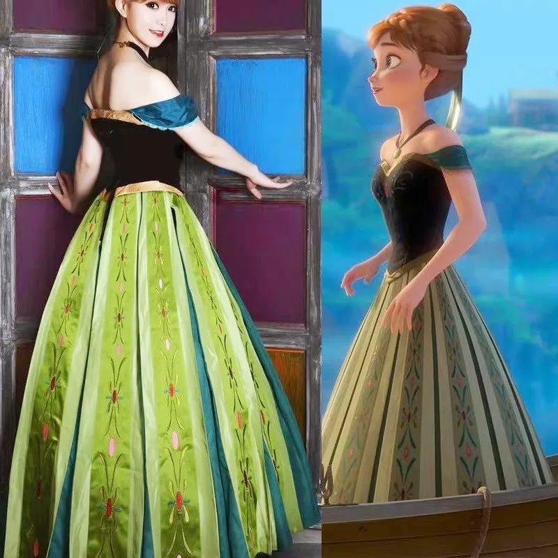 Disfraz de Frozen Anna de la película de Disney para mujer, vestido de Anime para adultos, ropa, collar, peluca, traje, fiesta de carnaval, regalo de Navidad