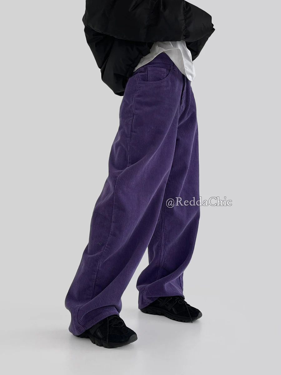 REDDACHiC Corduroy Wide Leg Pants for Woman Fleece Lined High Rise Pockets Cleanfit Loose Long Trousers School Work Everydaywear