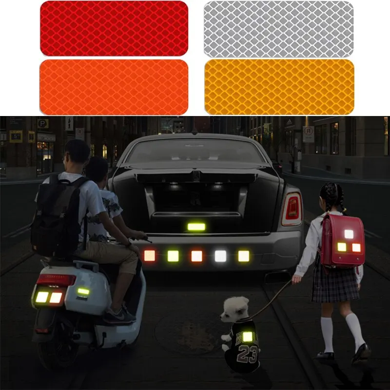 10pcs 3*8cm Car Bumper Reflective Stickers Reflective Warning Strip Tape Secure Reflector Stickers Decals Safety Warning