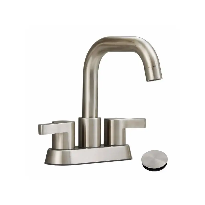 

2 Handle 4 Inch Centerset Bathroom Sink Faucet 3 Hole with Pop-Up Drain & Supply Lines, Brushed Nickel Finish, Modern Design