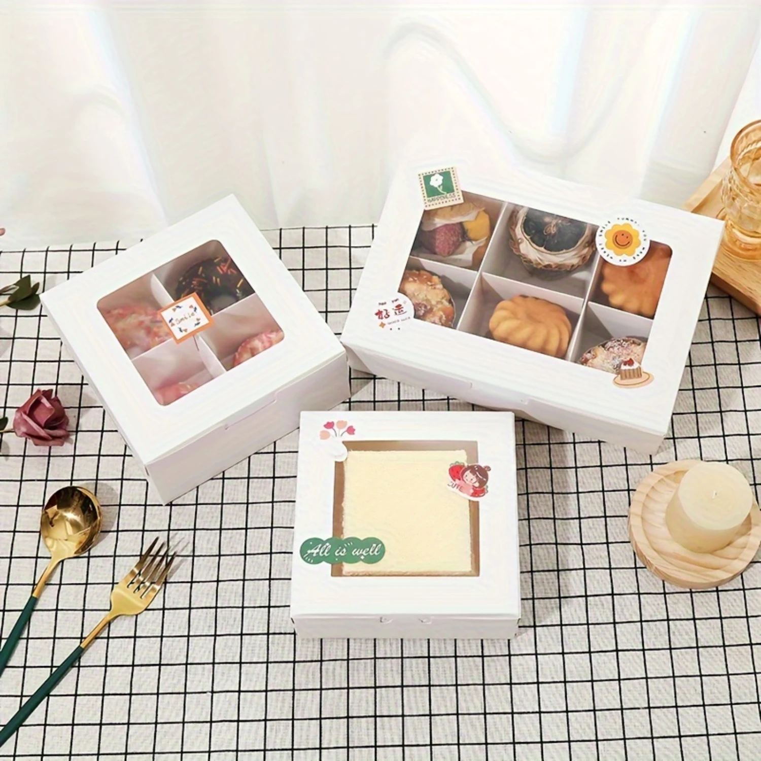 

Party Gift Boxes with Nuts, Snacks & Desserts, Cream Window, Dividers & DIY Stickers, Sturdy & Practical Packaging Box. Small Bu