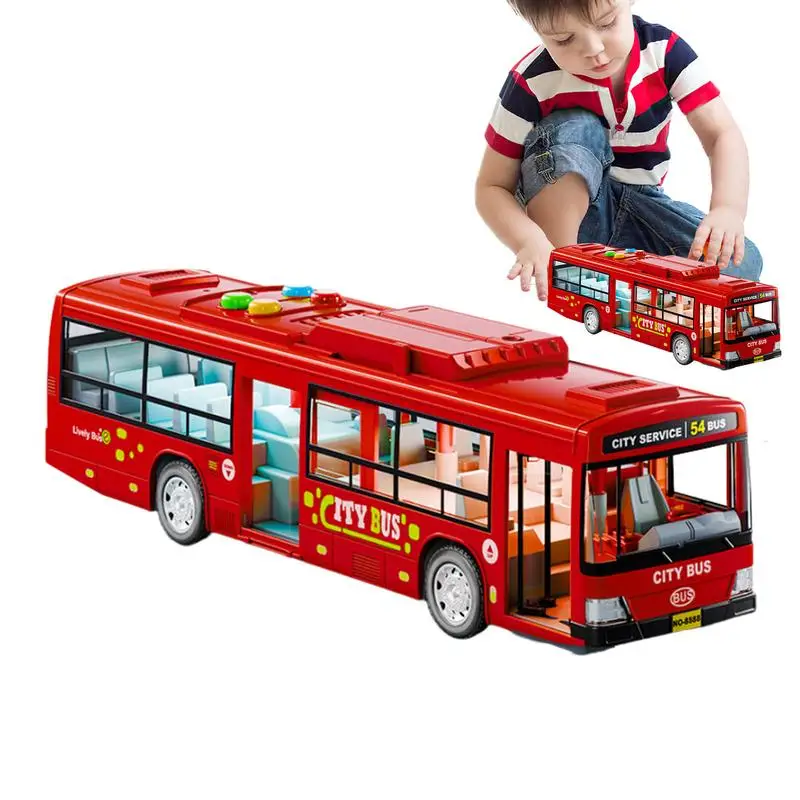 Bus Stimulation Toys Large Bus Roleplay Toy Educational Play Vehicles Toy Battery-Operated Car Model Toy With Music And Light