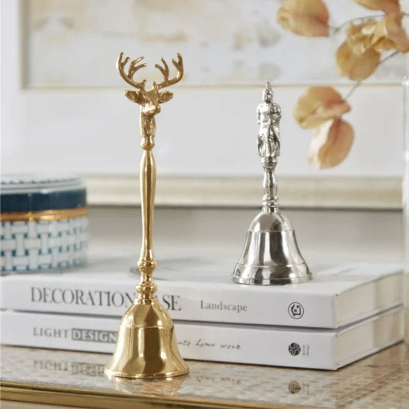 Kitchen Bell Housewarming Gift Home Retro Dinner Bell Livingroom Ornaments Brass Deerhead Knight Bell Christmas Decoration
