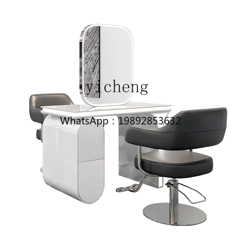 PP  barber shop mirror table integrated stainless steel marble cabinet hair mirror hair salon hair cutting perm and dyeing table