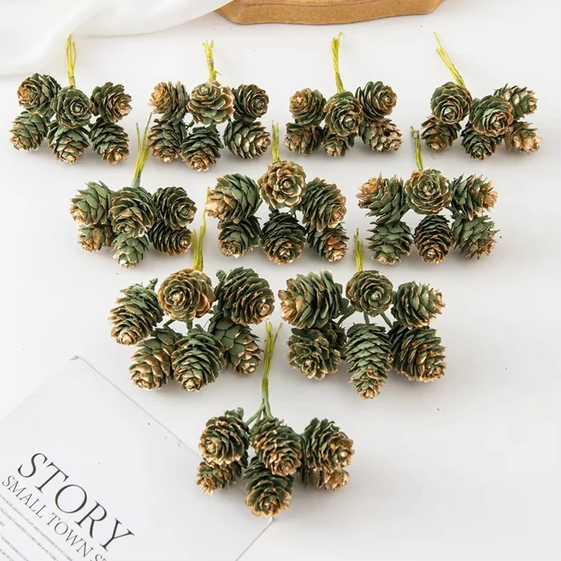 

5/10Pcs Gold Fake Pine Nut Artificial Plants Christmas Yard Decoration Wreath Accessory Wedding Home Room Decor Photography Prop