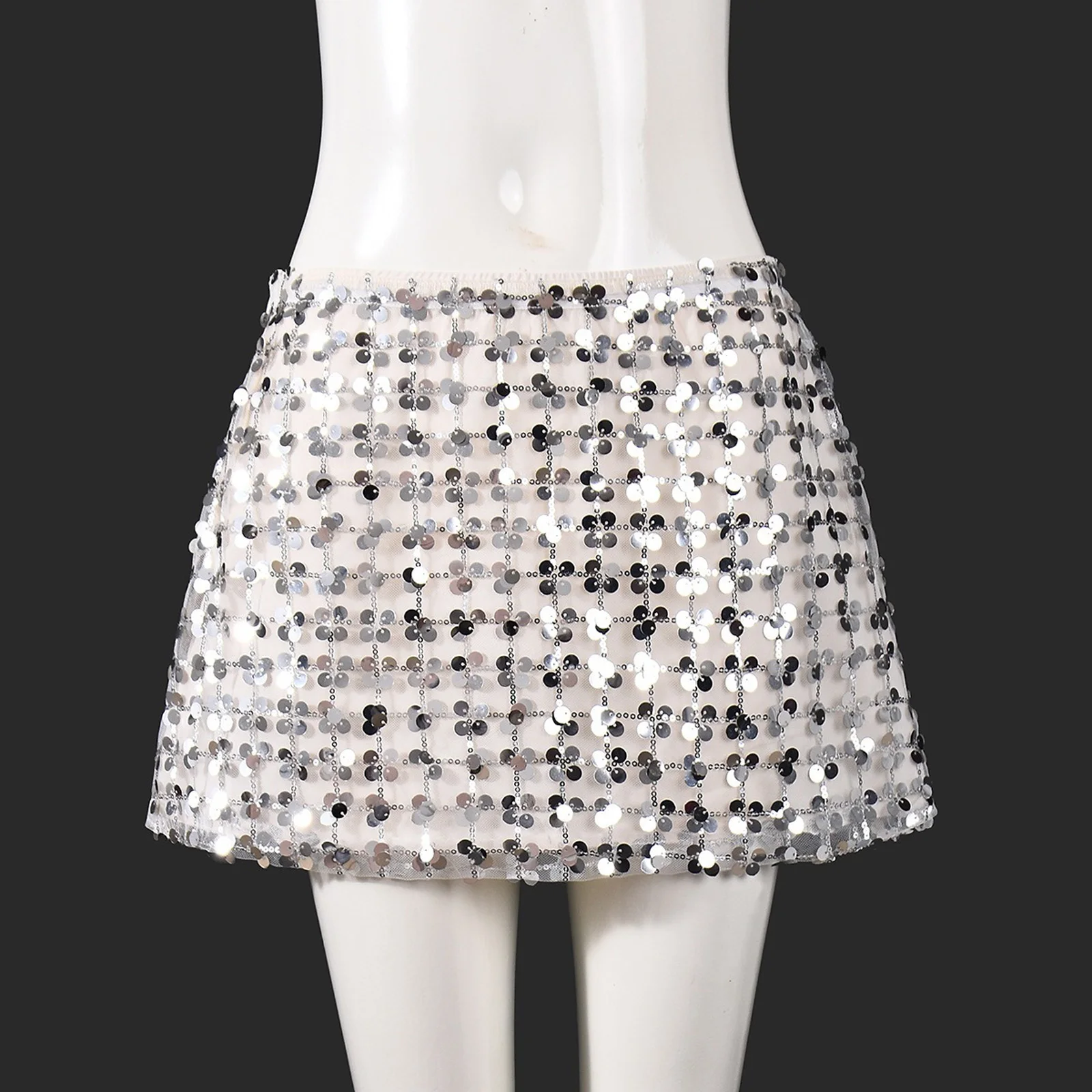Mini-jupes à paillettes scintillantes Y2K pour femmes, vêtements de danse Rave en maille, doublure entièrement, fermeture éclair latérale, jupe trapèze pour fête d'anniversaire, boîte de nuit