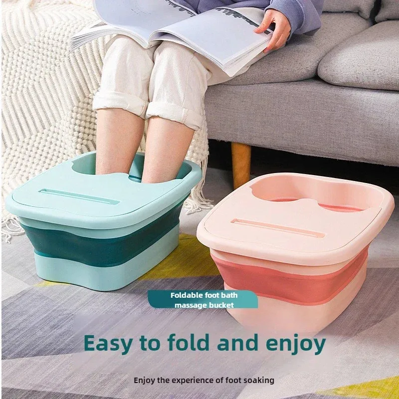 Foldable Foot Bath Massage Bucket With Lid Soaking Bucket Folding Spa Basin Household Sauna Bathtub Pedicure Bath Accessory