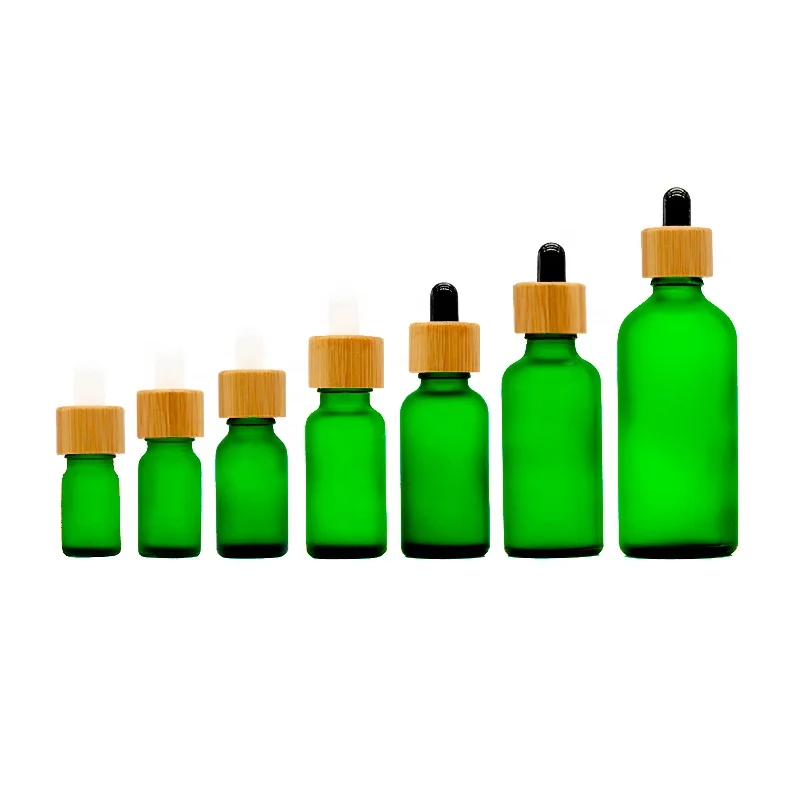 

10pcs wholesale 5ml 10ml 15ml 20ml 30ml 50ml 100ml Blue Cosmetic Packing Bamboo Green Frosted Glass Essential Oil Dropper Bottle