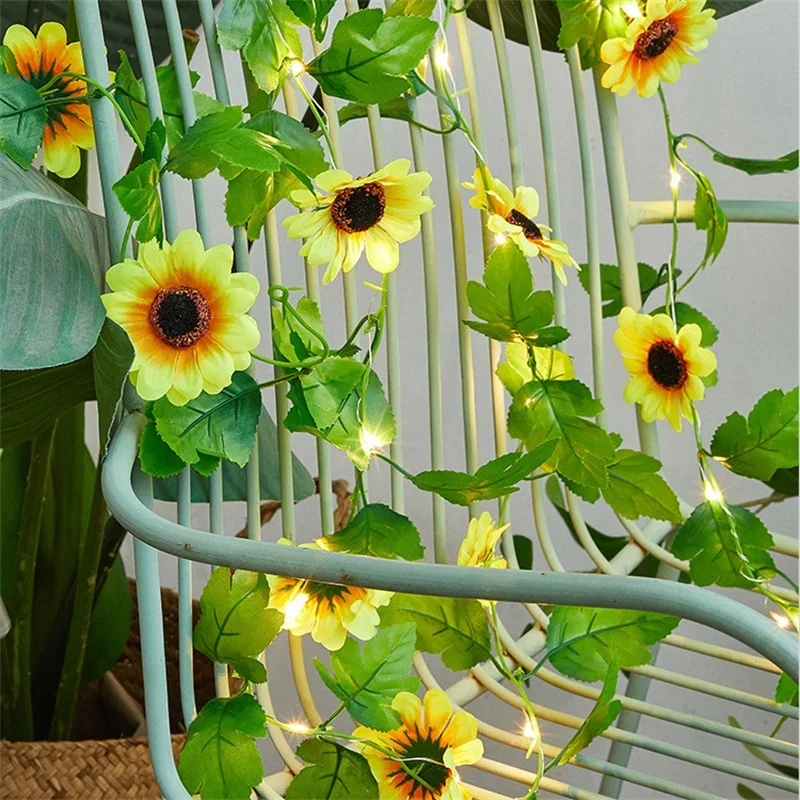 

Green Leaf Flower With LED Lights String Artifical Plant Fairy Lights Garland Decorations for Home Bedroom