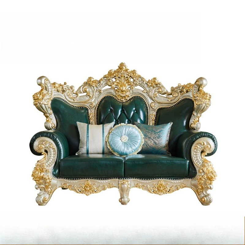 

European 1234 leather light luxury sofa, American high-end solid wood living room combination furniture