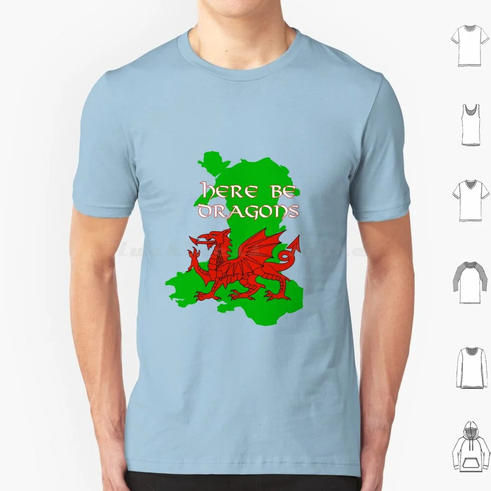 Wales-Here Be T Shirt Big Size 100% Cotton Wales Dragon Welsh Cymru Draig Ddraig Dreigiau Here Be Land Of My Fathers Cymraeg