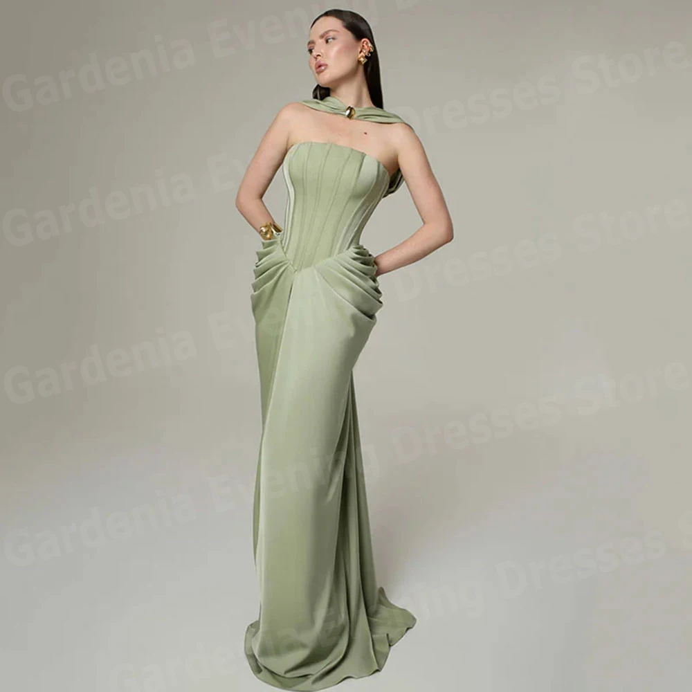 

Charming Mermaid Women's Evening Dresses Sexy Strapless Prom Gowns Customized Sleeveless Pleated Vestidos De Fiesta Elegantes