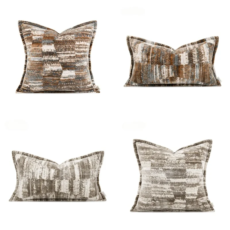 Luxury Abstract Brushstroke Textured Throw Pillow Cover Earthy Tone Velvet Cushion Cases Modern Rustic Decorative Pillows