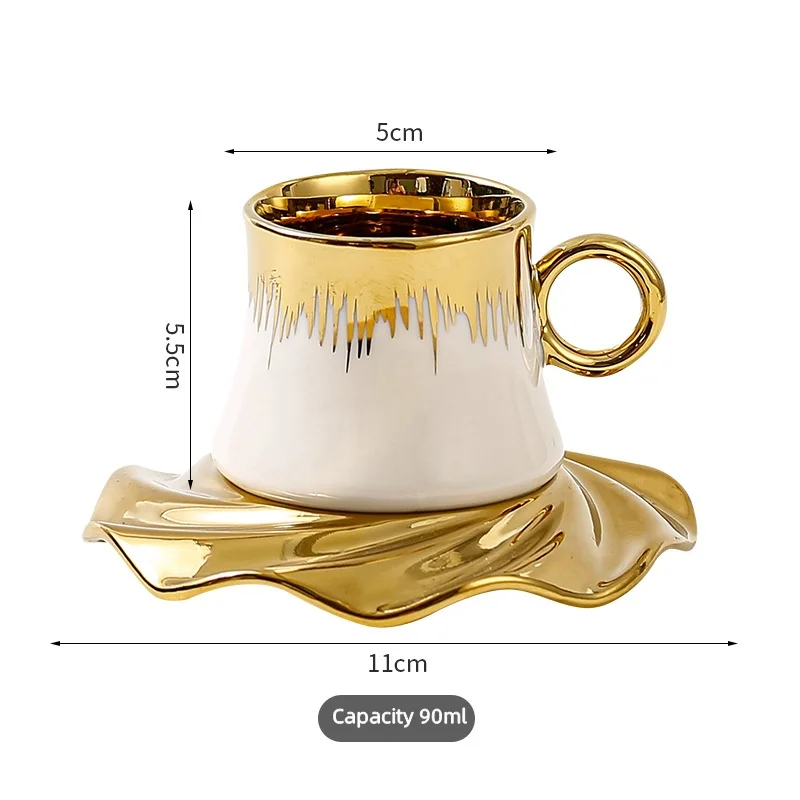 Arabic Porcelain Espresso 90ml Gild Cup and Saucer 6pcs Turkish Cappuccino Latte Tea Ceramic Coffee Cup Set with Gift Box view 6