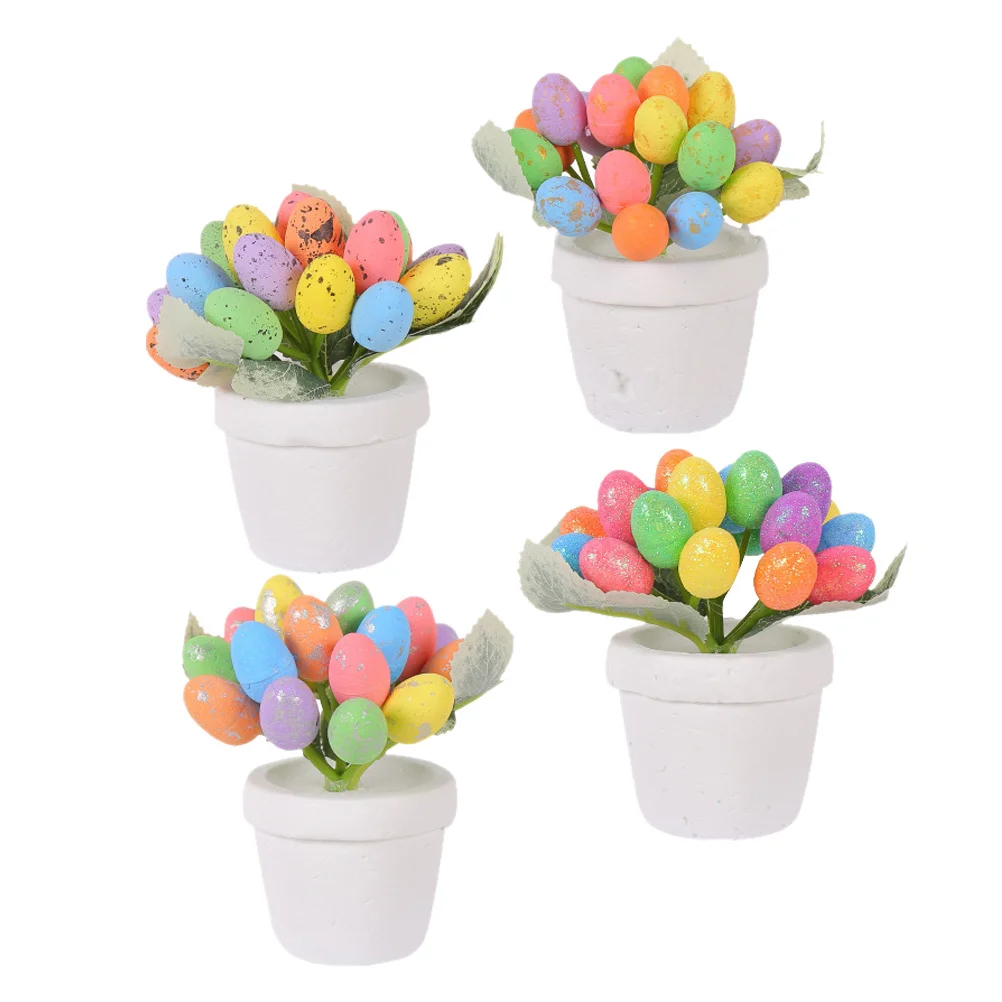 

4Pcs Colored Egg Bonsai Foam Decorations Easter Party Yard Tabletop Home Decor Easter Gift Party Favor Bonsai Ornaments