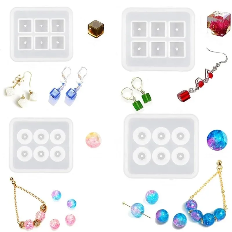 4Pcs 1Set Silicone Mold For Jewelry Beads 12mm 16mm Cube Ball 6 Compartment Epoxy Resin Silicone Mould Handmade DIY Material