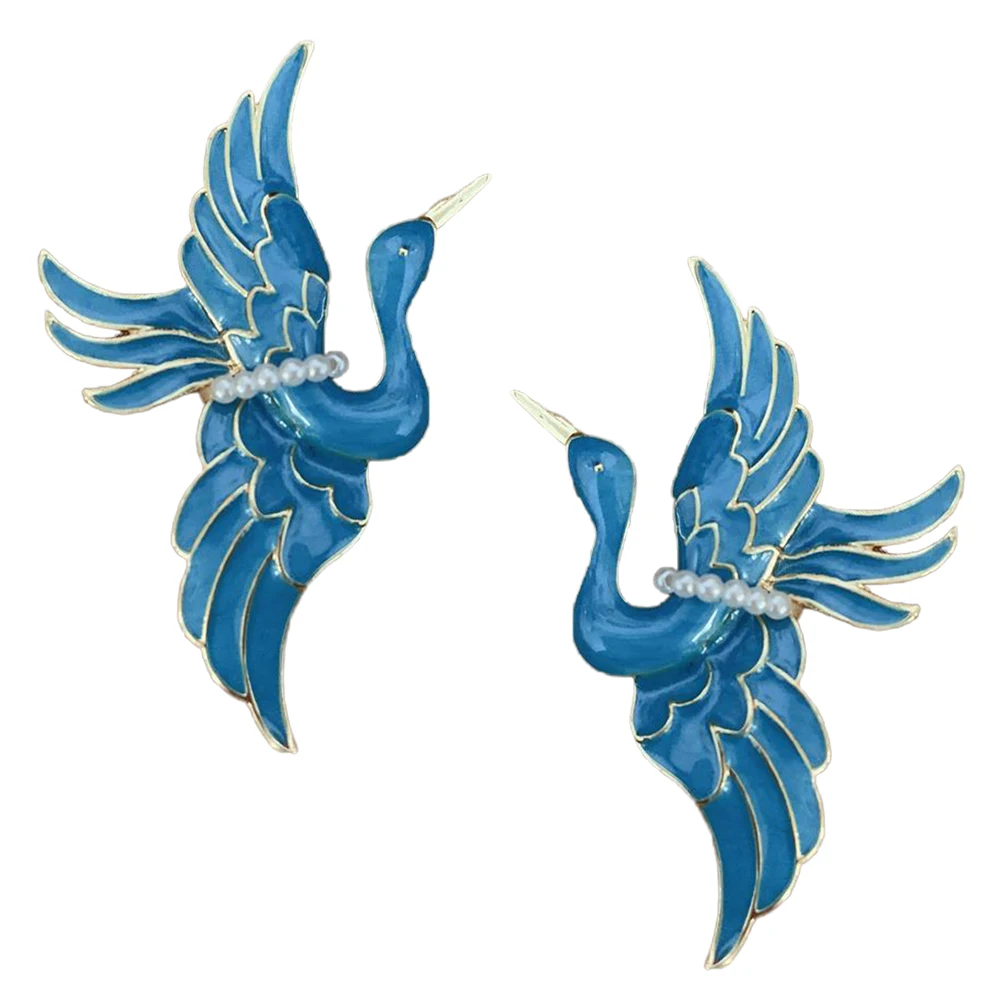 

2pcs Enamel Crane Brooch Vintage Breastpin for Banquet Party Fashion Girls Jewelry Elegant Pin Badge