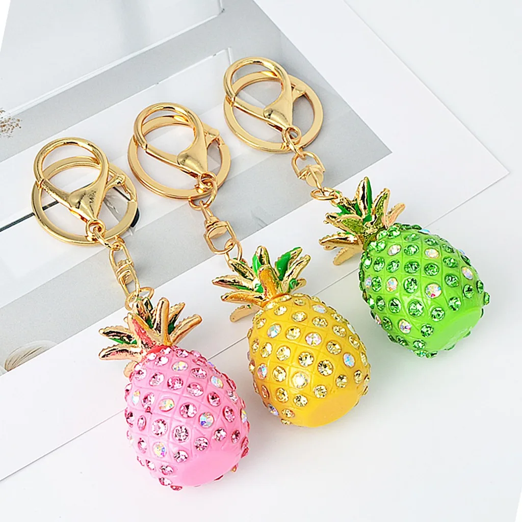 Pineapple Shape Key Ring Cute Inlaid Key Ring Metal Key Chain Simulated Pineapple Keychain Women's Bag Metal Pendant