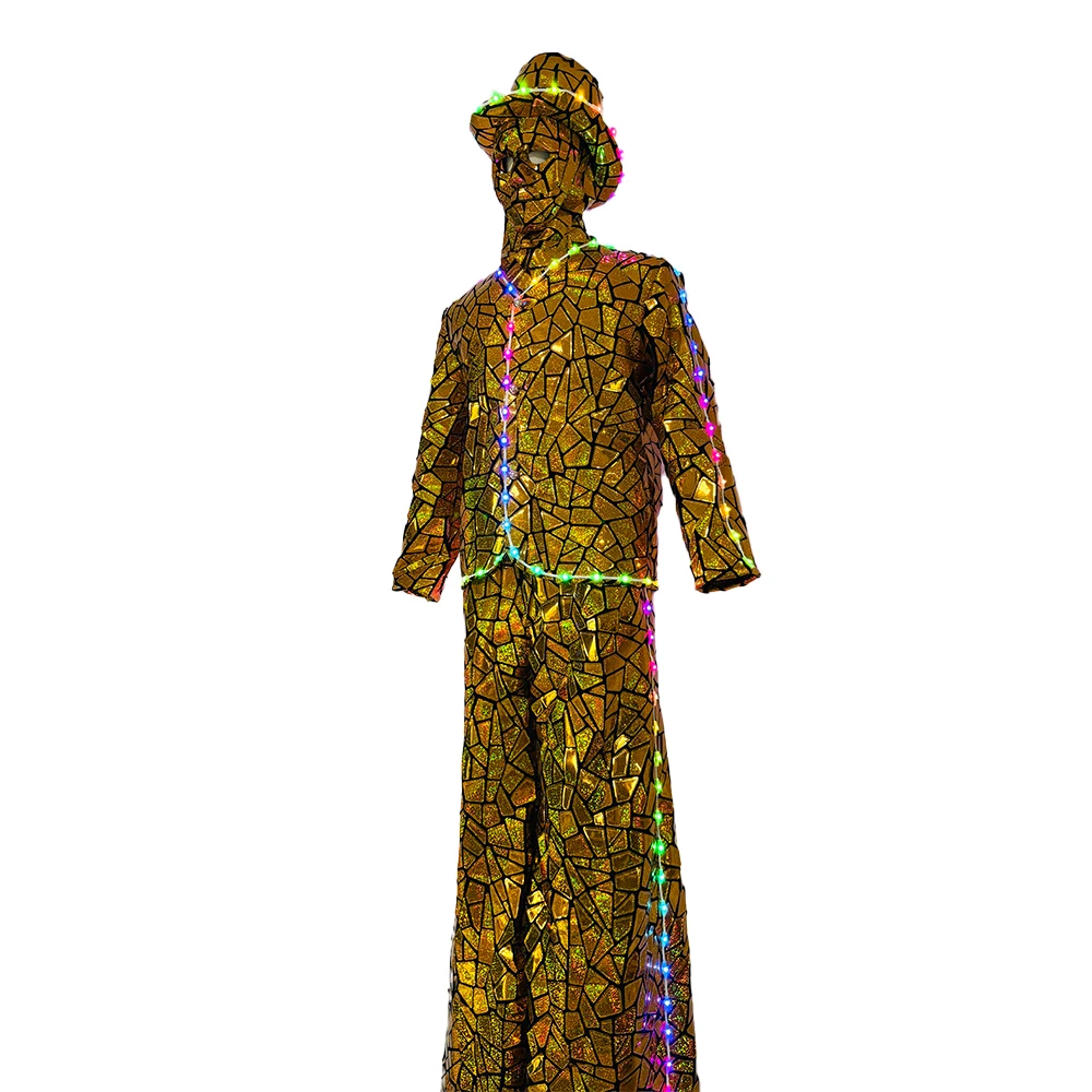 

Золотой светодиодный костюм на ходулях для мужчин: для праздничных мероприятий, выступлений, золотисто-розовый костюм для бара, вечеринки, сценических выступлений