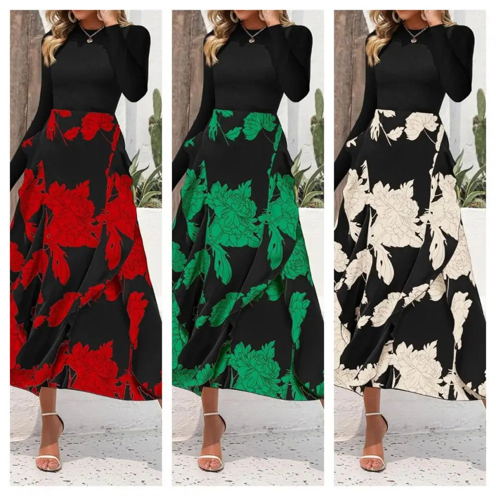 

Dress for Women Fashion Ladies Elegant Floral Casual Black Long Maxi Dresses 3023