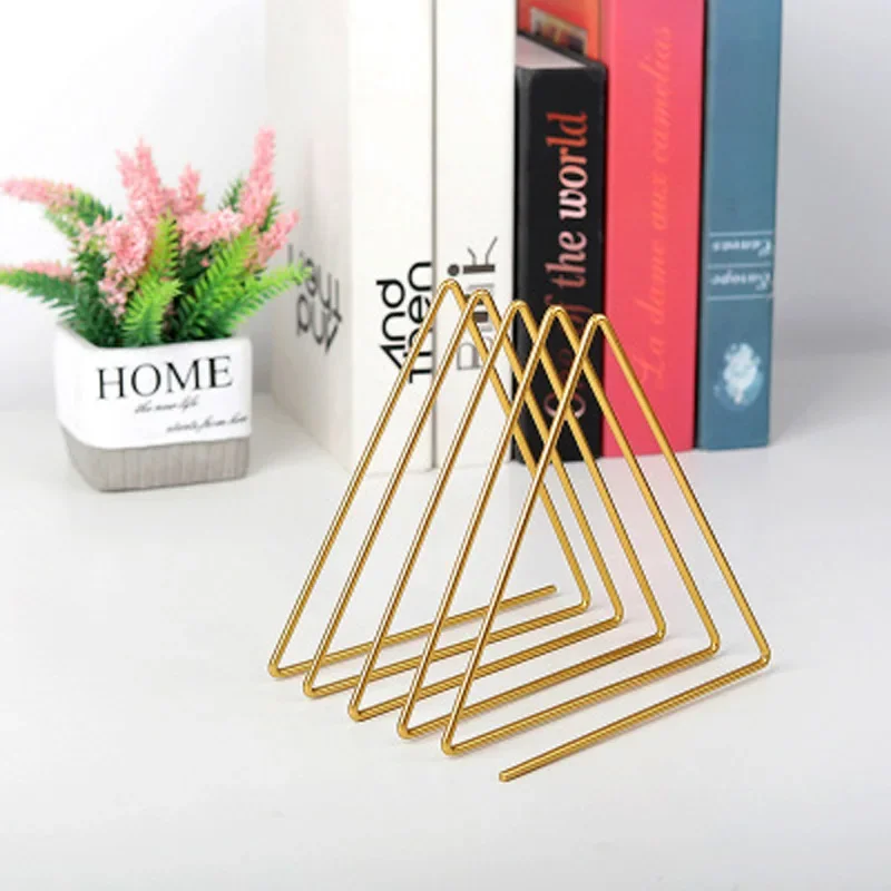 T-riangle Shaped Book Metal Iron Storage Record Rack Magzine Holder Multifunction Desk Record Home Office Organizer