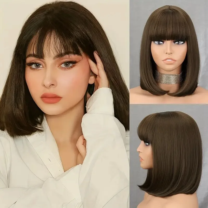 European and American FashionboboHead African Air Bangs Inner Clip Medium Length Wig view 3
