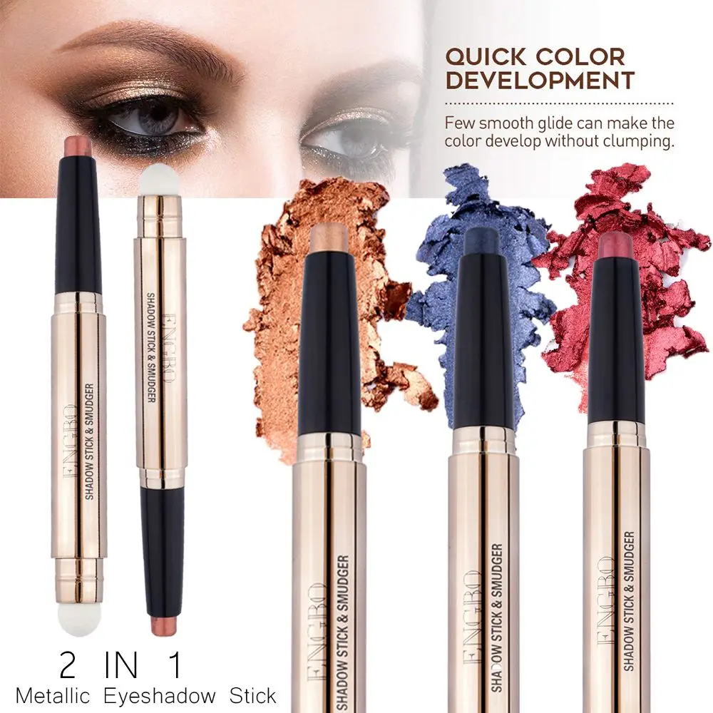 Women Beauty Cream Eye Shadow Pen Metallic Long Lasting Shimmer Eyeshadow Stick Double-head Eyeshadow Pencil