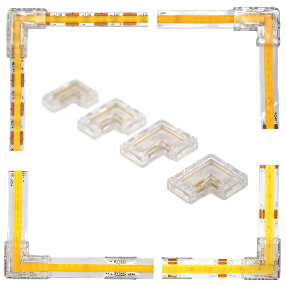 

COB LED Connectors 90 Degree L Shape Corner 5/8/10mm Solderless For CCT FCOB RGB Strip Lights 2/3/4 Pin Connector Strip to Strip