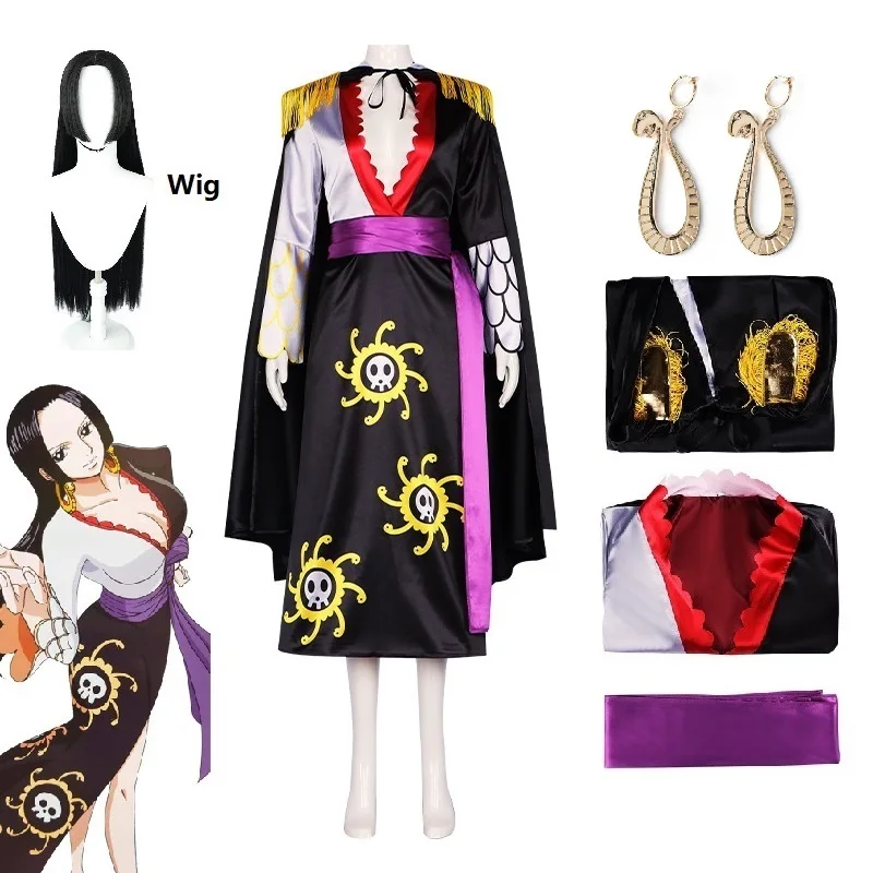 Anime Boa Hancock Cosplay With Cloak Boa Dress Costume Sailor Suit Boa Hancock Cosplay Costume Custom size Black Dress Earrings