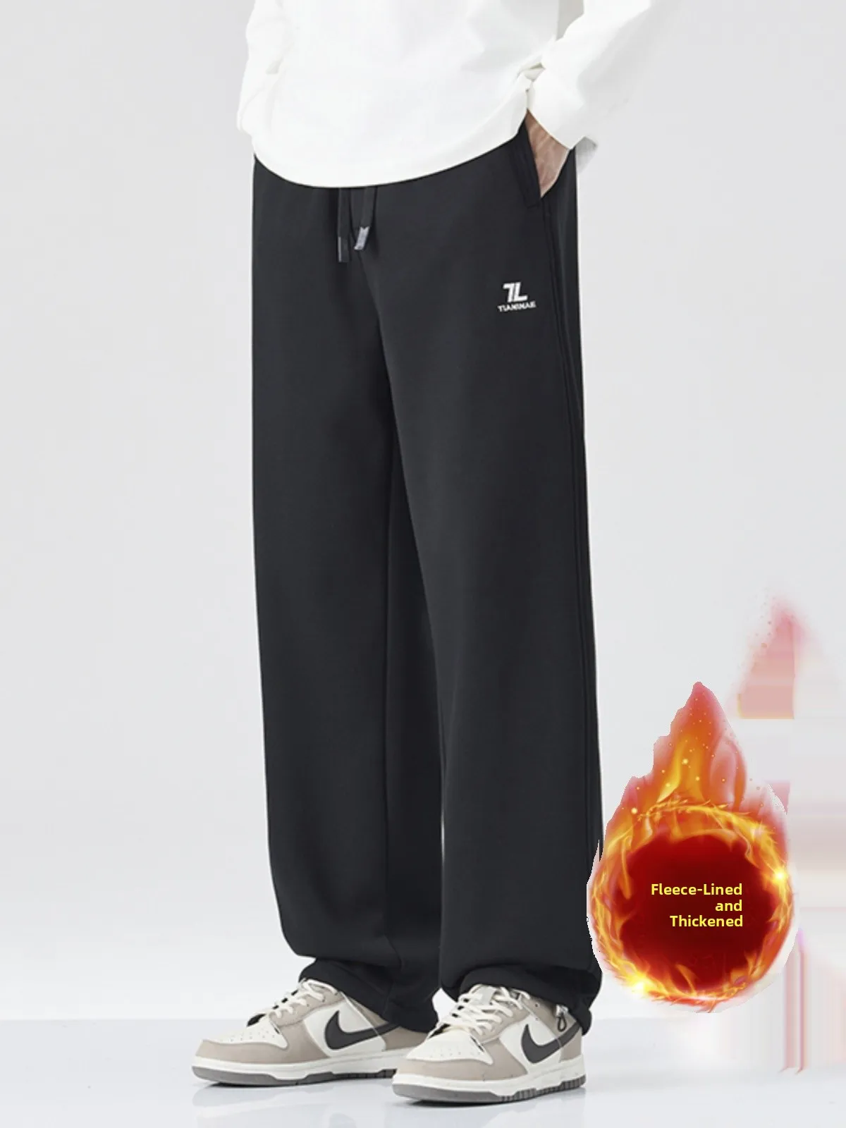 

High-End Winter Thiened American Trendy Brand Straight Leg Sport Pants Warm Wide Leg Drapeable Fce Lined Thi Casual Tr...