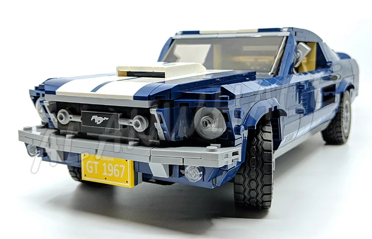 1471pcs Creative Expert 1960s Mustang Car Dark-blue White Racing Stripe V8 Engine 11293 Building Block Toy Compatible With Model