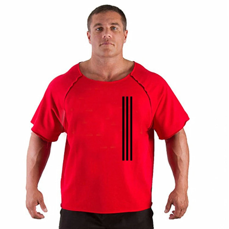 Men\'s Workout Muscle T-Shirt Gym Bodybuilding Fitness Tops Cotton Oversized Loose Shirt Summer Short Sleeve Breathable Clothing