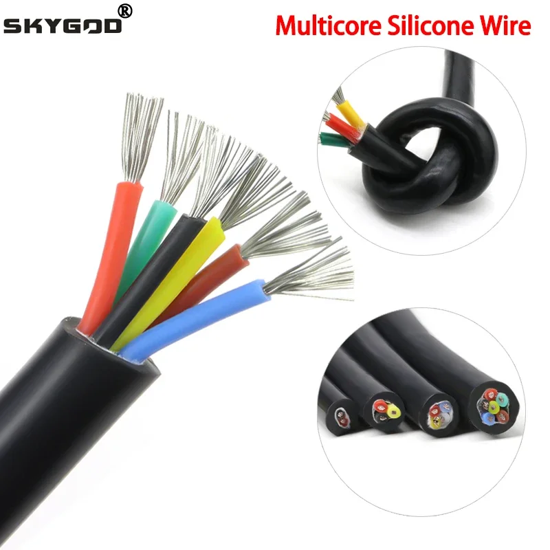 Black Flexible Silicone Wire Square 0.3 0.5 0.75 1 1.5 2 2.5 4 6mm x 2 3 4 6 Cores Tinned Copper High Temperature Cable